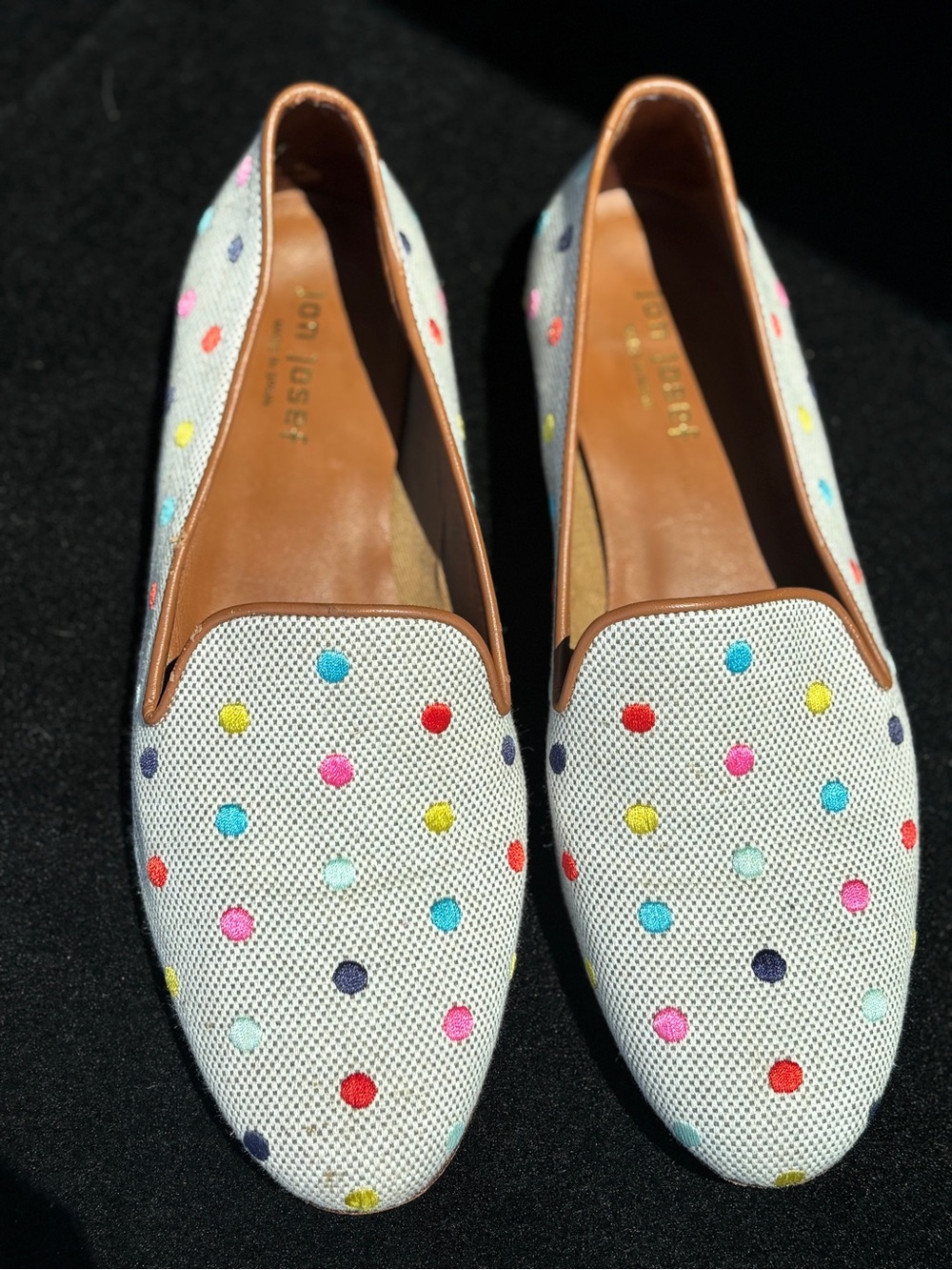 Polka Dot Canvas Loafers in White with Multicolor Dots